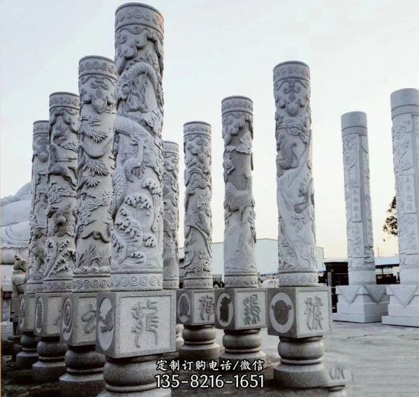 寺廟門前美觀裝飾石雕大型龍柱雕塑（2）
