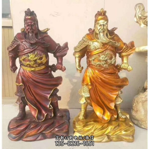 寺廟擺放橫刀九龍關公武財神銅像關二爺神像（3）