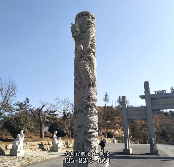 寺廟石雕大型戶外景觀龍柱雕塑（1）