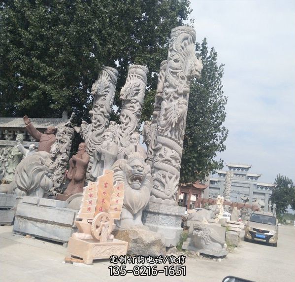 寺廟石雕大型戶外景觀龍柱雕塑（4）