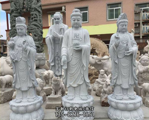 景區寺廟大型佛像景觀石雕三寶佛雕塑（5）