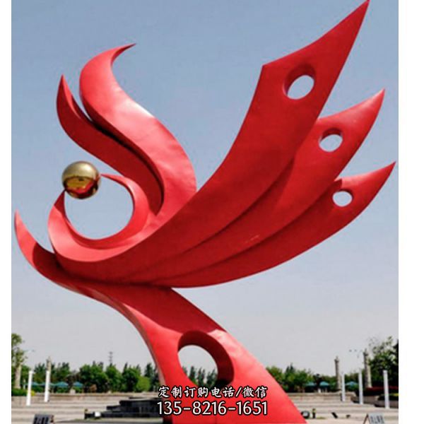 校園廣場不銹鋼創意抽象飛翔的鳳凰雕塑（1）