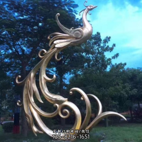 校園廣場不銹鋼創意抽象飛翔的鳳凰雕塑（2）