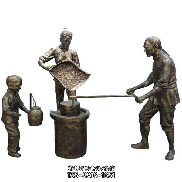 廣場(chǎng)擺放玻璃鋼仿銅農(nóng)耕文化人物雕塑（2）