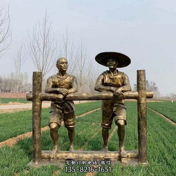 廣場(chǎng)擺放玻璃鋼仿銅農(nóng)耕文化人物雕塑（1）