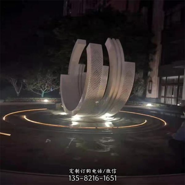 不銹鋼半圓噴水噴泉雕塑 售樓小區(qū)裝飾擺件
