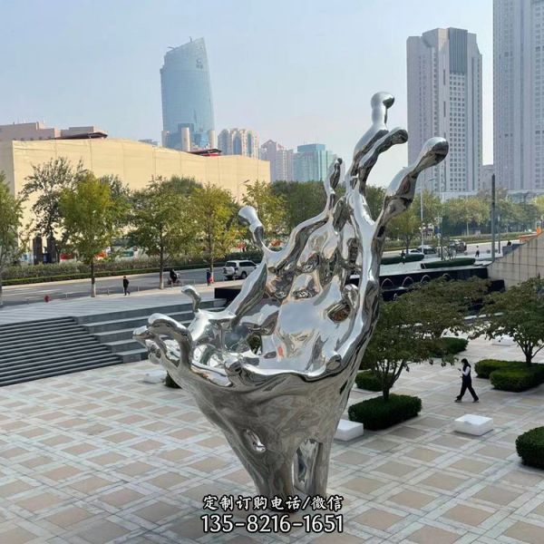 不銹鋼鏡面立體抽象浪花城市廣場景觀雕塑擺件