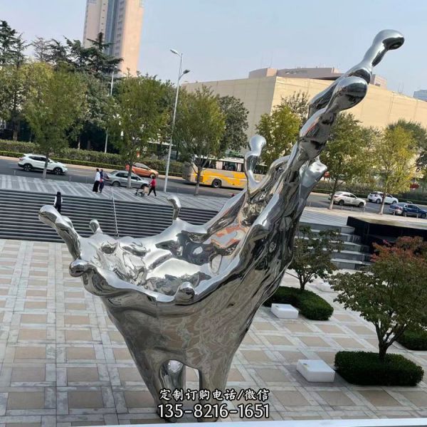 廣場大型不銹鋼鏡面浪花水滴雕塑（4）