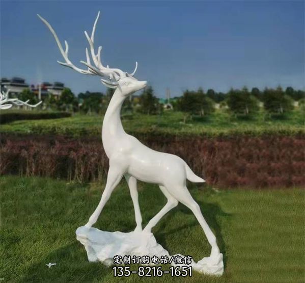 玻璃鋼抽象白色母子鹿組合景觀園林小品擺件 （3）