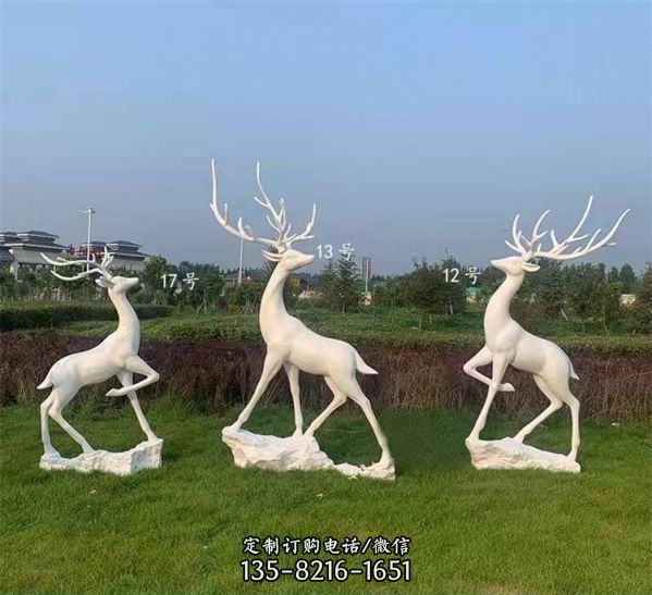 玻璃鋼抽象白色母子鹿組合景觀園林小品擺件 （2）