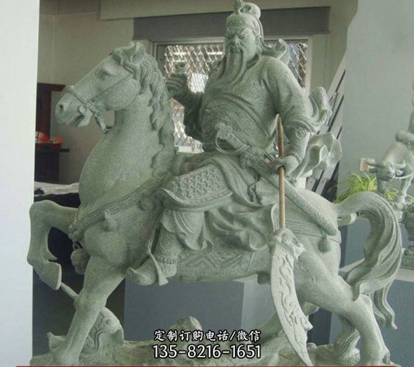 寺院大理石青石雕刻關公神像雕塑（3）