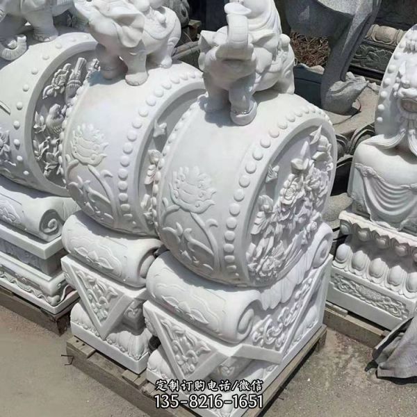 庭院門口仿古漢白玉石抱鼓擺件（4）