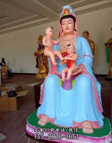 寺廟供奉大型玻璃鋼彩繪漆金送子觀音雕塑（4）