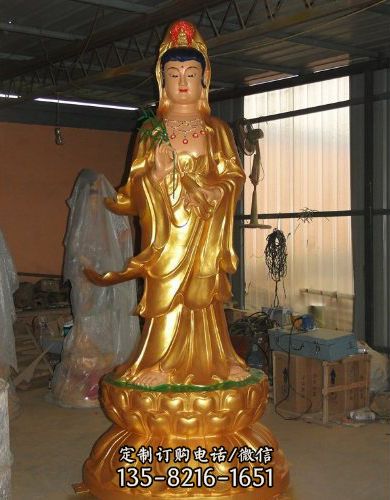 寺廟供奉大型玻璃鋼彩繪漆金送子觀音雕塑（3）