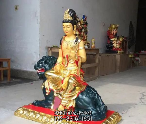 寺廟供奉佛像玻璃鋼漆金文殊菩薩雕塑（5）
