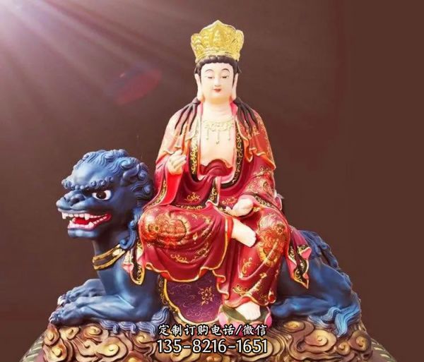 寺廟供奉佛像玻璃鋼漆金文殊菩薩雕塑（6）