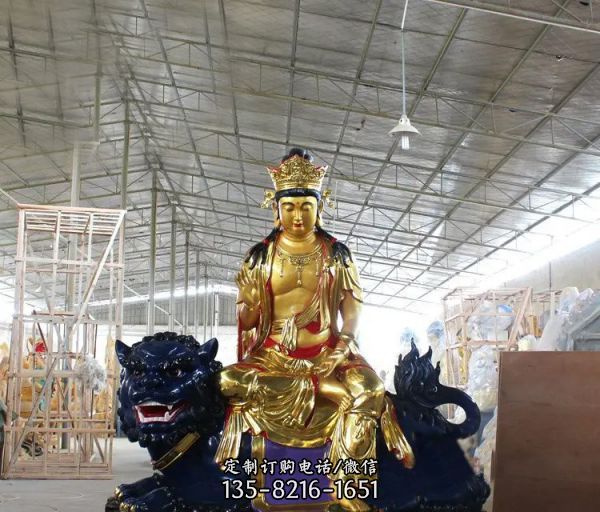 寺廟供奉佛像玻璃鋼漆金文殊菩薩雕塑（4）