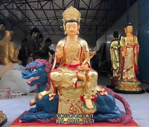 寺廟供奉佛像玻璃鋼漆金文殊菩薩雕塑（3）