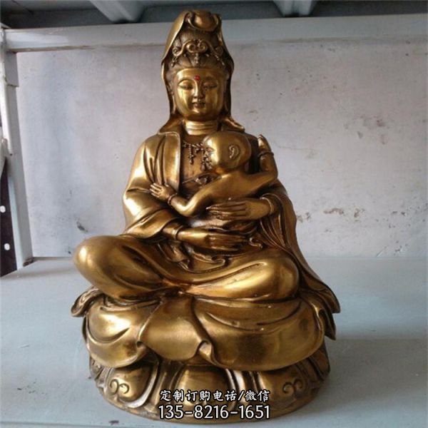 寺廟大型鑄銅噴金烤漆供奉佛像送子觀音雕塑