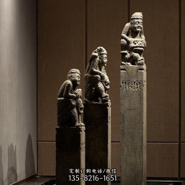 酒店裝飾青石仿古四方神獸拴馬樁石雕擺件（1）