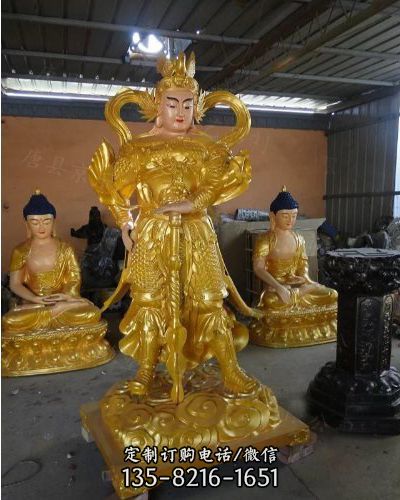 寺廟供奉玻璃鋼噴金佛像韋陀雕塑（1）
