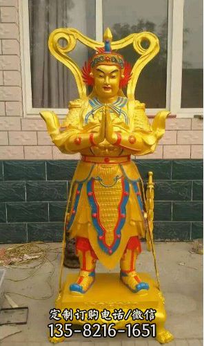 寺廟供奉玻璃鋼噴金佛像韋陀雕塑（3）