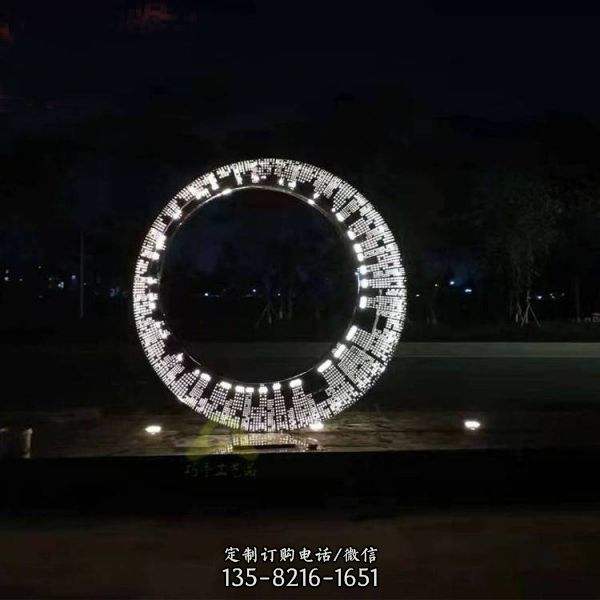大型不銹鋼發光球形鏡面月亮造型擺件雕塑（2）