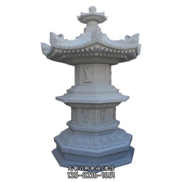寺院戶外擺放青石雕刻仿古佛塔雕塑（2）