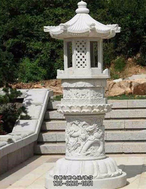 寺廟門前擺放青石石燈塔擺件雕塑 （1）