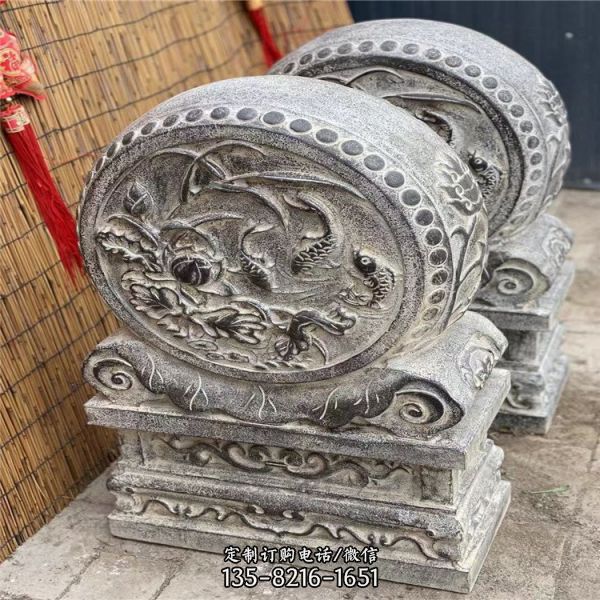  石雕門墩 青石圓鼓抱鼓石雕塑（2）