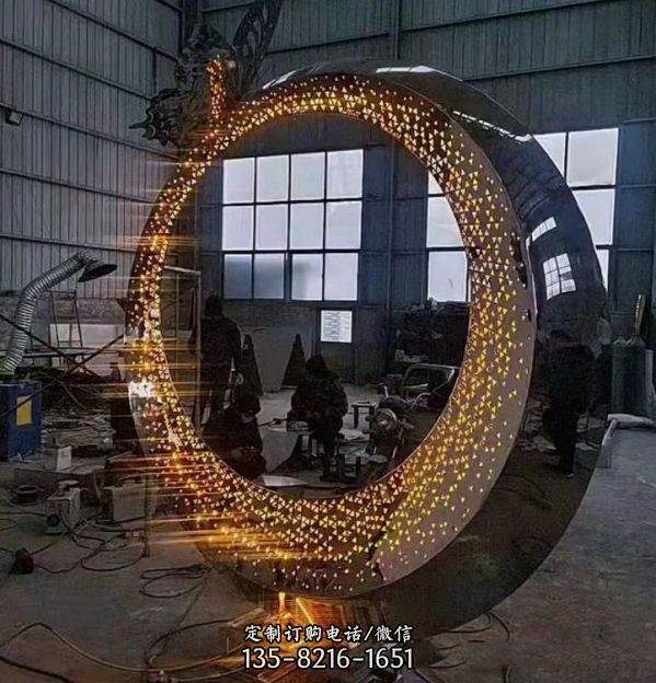 水景圓環(huán)擺件不銹鋼月LED燈光定制園林景觀雕塑（1）