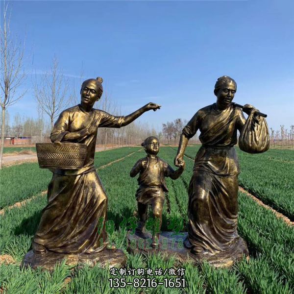 公園玻璃鋼仿銅民俗人物農(nóng)耕文化情景小品雕塑（3）