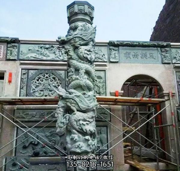 寺院祠堂門前裝飾仿古青石龍柱雕塑（1）