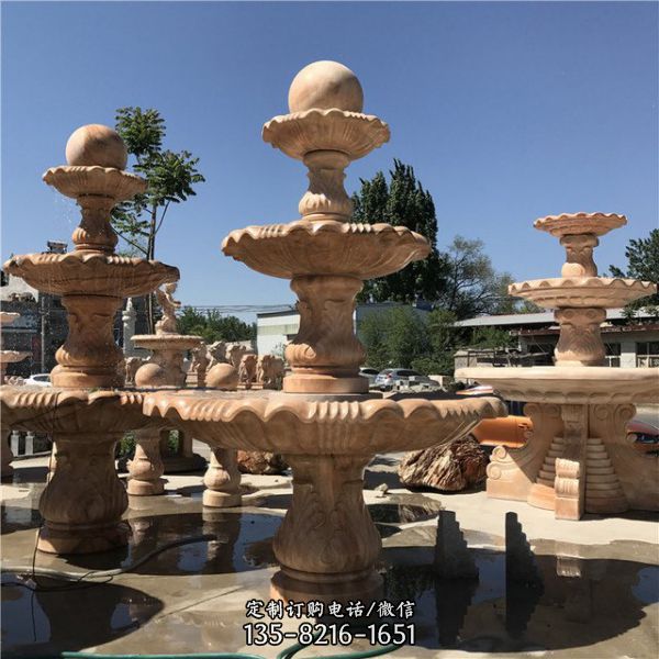  小區廣場景觀石雕流水黃銹石噴泉擺件（4）