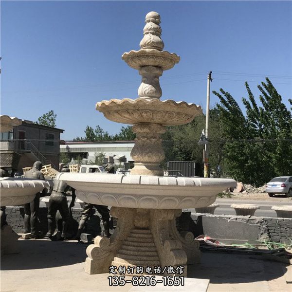  小區廣場景觀石雕流水黃銹石噴泉擺件（2）