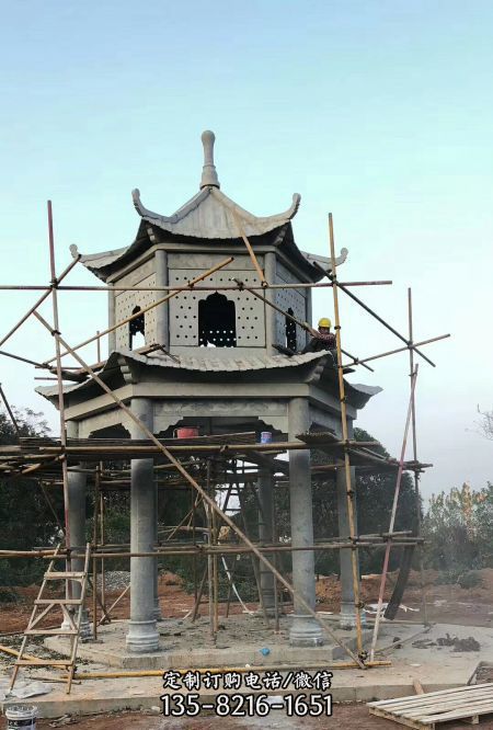 石雕涼亭戶外大理石六角中式石頭庭院園林裝飾擺件（1）