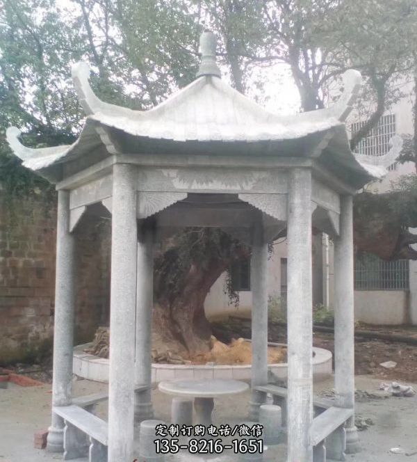 石雕涼亭戶外大理石六角中式石頭庭院園林裝飾擺件（3）