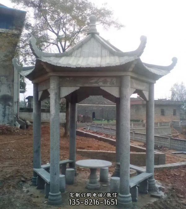 石雕涼亭戶外大理石六角中式石頭庭院園林裝飾擺件（5）