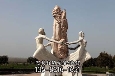 公園草坪擺放大理石雕刻農(nóng)耕主題人物雕塑（4）