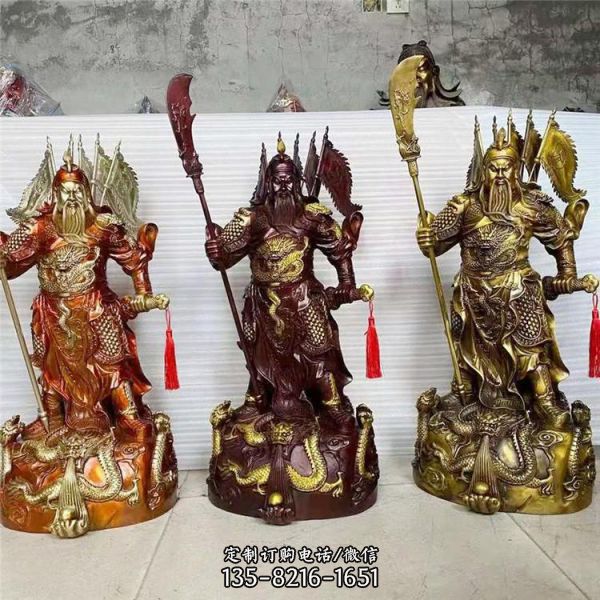 定制純銅九龍手持青龍偃月刀銅雕關(guān)公神像（1）