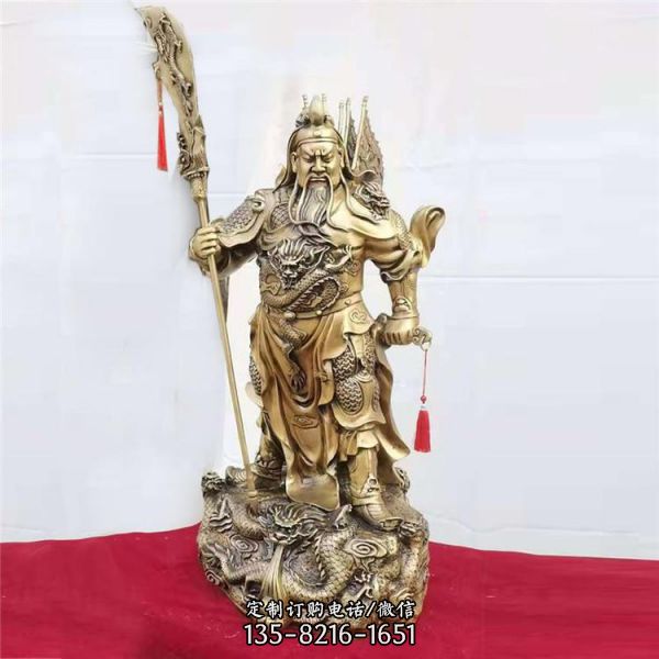 定制純銅九龍手持青龍偃月刀銅雕關(guān)公神像（4）