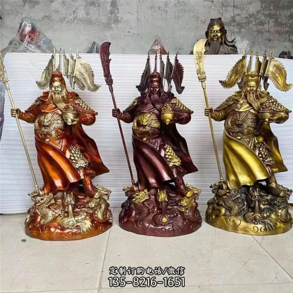 定制純銅九龍手持青龍偃月刀銅雕關(guān)公神像（5）