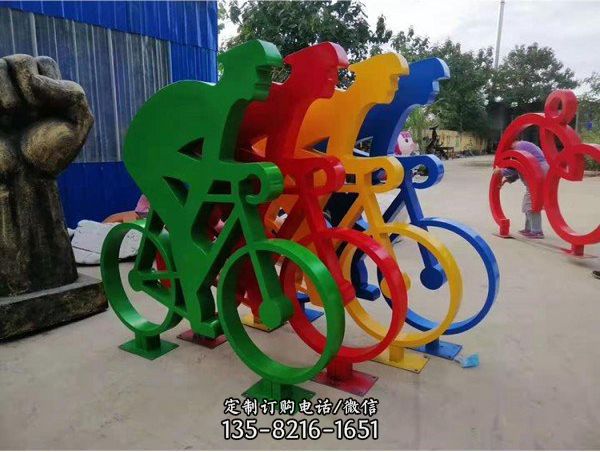 戶外公園玻璃鋼抽象運動騎自行車雕塑（3）