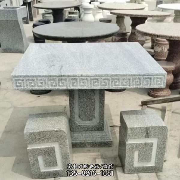 大理石石雕方形石桌石凳雕塑