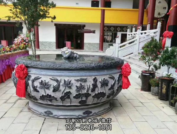 庭院戶外仿古青石雕養(yǎng)魚石缸擺件（5）