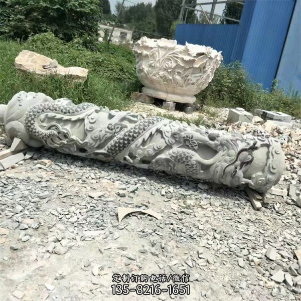 寺廟大型青石浮雕龍柱雕塑 （4）