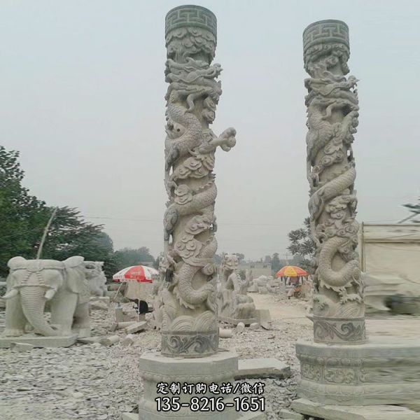 寺廟大型青石浮雕龍柱雕塑 （3）