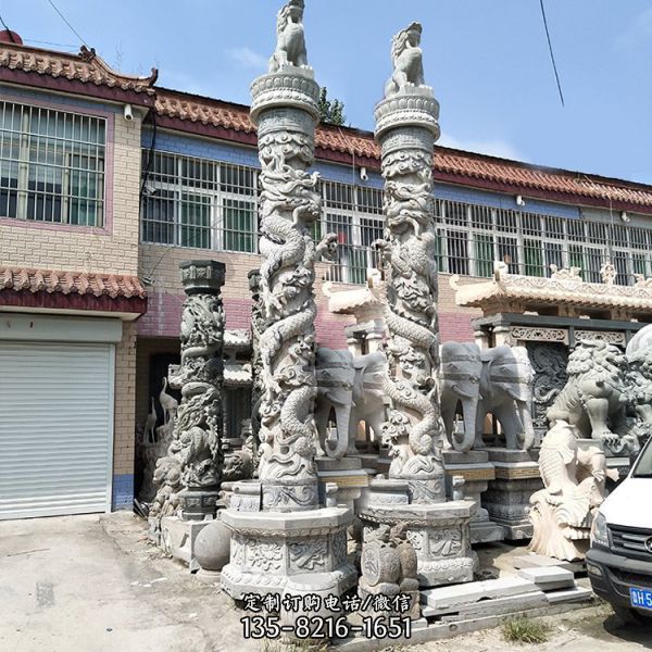 寺廟大型青石浮雕龍柱雕塑 （5）