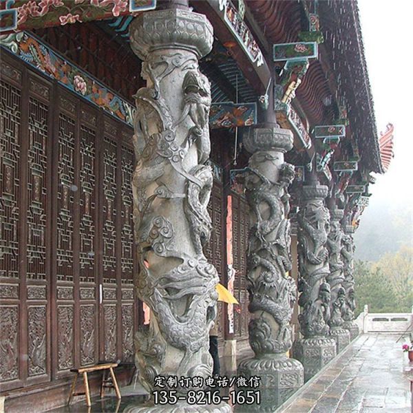 寺廟大型青石浮雕龍柱雕塑 （1）