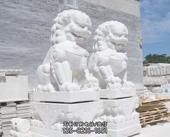 戶外大門口大型漢白玉石雕獅子雕塑（1）